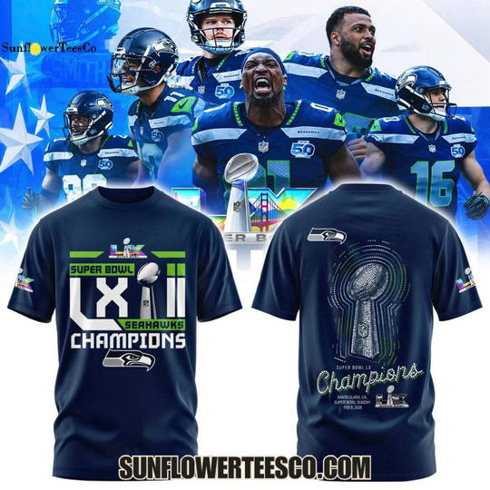 Seattle Seahawks Super Bowl LX Champions 2026 Blue 3D T-Shirt