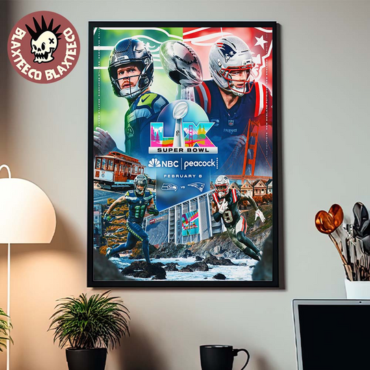 football Super Bowl LX Poster Seattle Seahawks vs New England Patriots Vertical Matte Poster