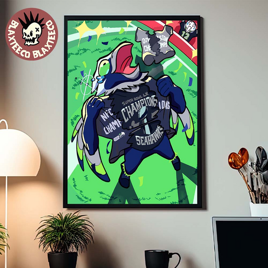 Discover Funny Seattle Seahawks Blitzz Mascot Stole The Show Super Bowl LX Champions Tears Shirts Home Decor Poster