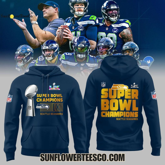 Seattle Seahawks Super Bowl LX Champions 2026 Gold Letters Blue Hoodie