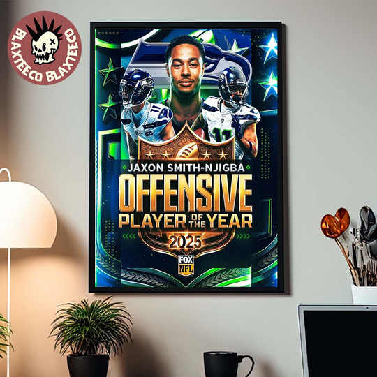 Discover Congrats WR Jaxon Smith Njigba Seattle Seahawks 2025 football Offensive Player Of The Year Home Decor Poster