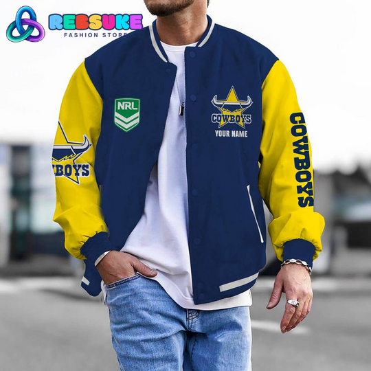 Discover North Queensland Cowboys NRL Custom Name Baseball Jacket