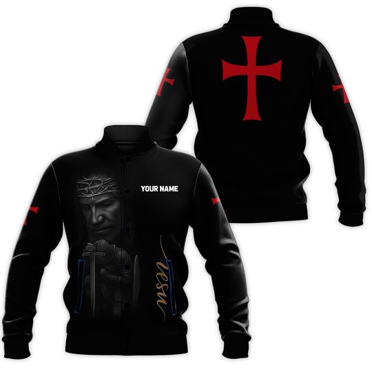 Jesus Knight of Faith Crown of Thorns Custom Name Varsity Jacket