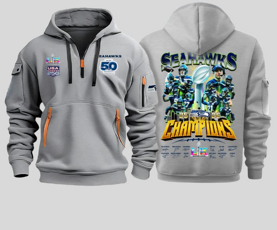 Seattle Seahawks LX Champions 2026 Quarter Zip Hoodie, Multi Color