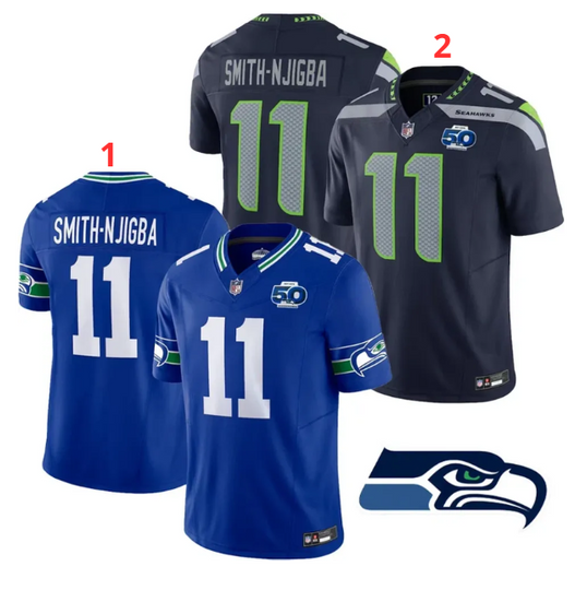 Discover Seahawkss Jaxon Smith-Njigba 50th Season Stitched Jersey S-3XL Navy/Royal