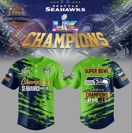 Seattle Seahawks Two-Time Super Bowl XLVIII LX Champions Baseball Jersey
