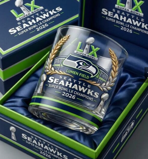 Seattle Seahawks Super Bowl LX Champions 2026 Whiskey Glass