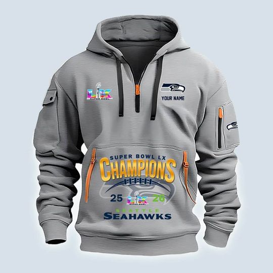 Seahawks SupeBowl LX Champions Hoodie Half Zipper