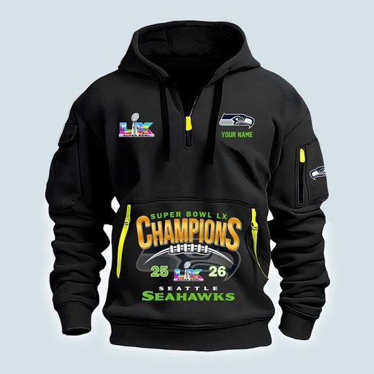 Seahawks SupeBowl LX Champions Hoodie Half Zipper