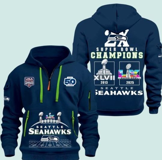 Seahawks Super Bowl LX 2X 2013 2026 Quarter Zip Hoodie
