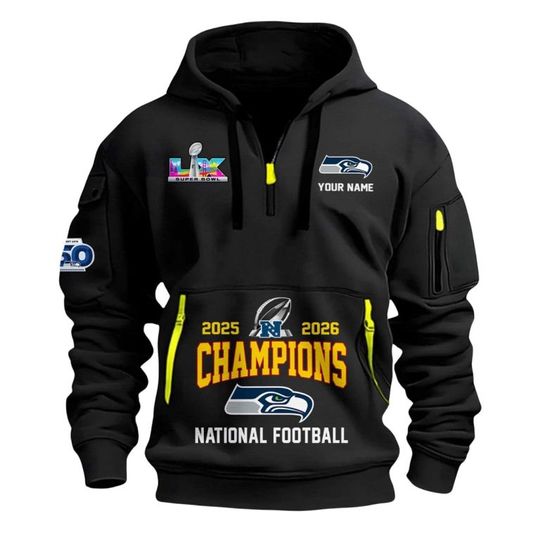 Seattle Seahawks 2025-2026 NFC Champions Commemorative Quarter Zip Hoodie
