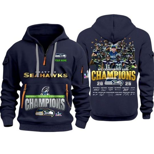 Seattle Seahawks 2025 NFC Championship Game Signature Quarter Zip Hoodie