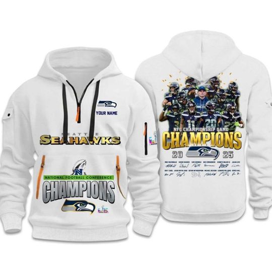 Seattle Seahawks NFC Championship Game Champions 2025 Quarter Zip Hoodie
