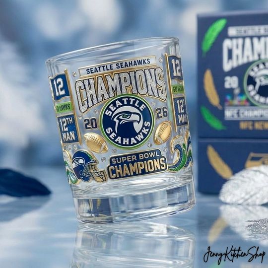 Seattle Seahawks Super Bowl Champions 2026 Whiskey Glass