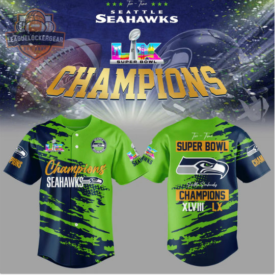 Seattle Seahawks Two-Time Super Bowl XLVIII LX Champions Baseball Jersey