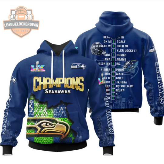 Seattle Seahawks Super Bowl LX Champions Player Roster 3D Hoodie