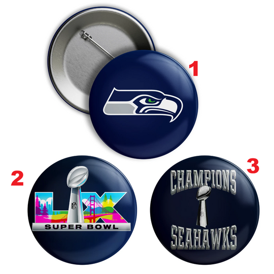 Seattle Seahawks Super Bowl LX Champions PIN BUTTON