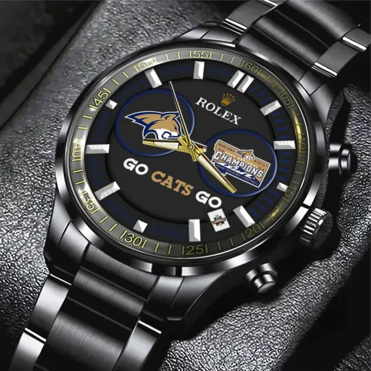 Discover Montana  Bobcats Football 2025 National Champions Black Stainless Steel Watch