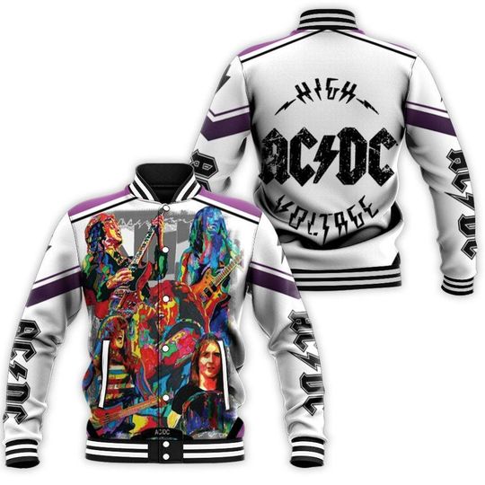 Discover AC-DC Members On Stage Painting Varsity Jacket, Baseball Jacket, Gift For Him, Gift For Friend