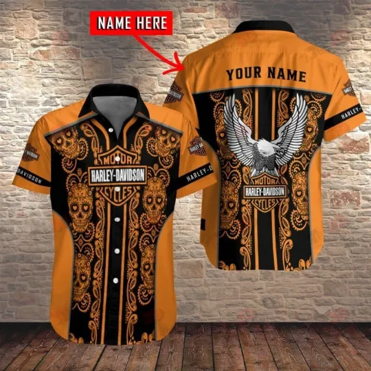 Discover Personalized Harley Motor Racing Davidson Casual Button Down Shirt