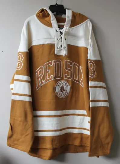 Discover New MLB Boston Red Sox old time jersey style mid weight cotton hoodie men's XXL