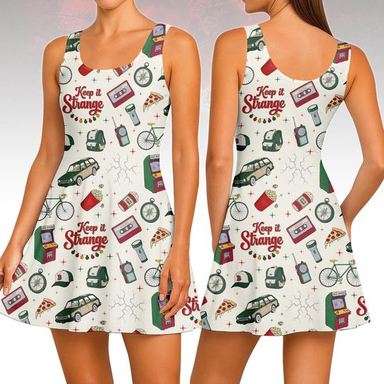 Discover Upside World Theme Skater Dress, Retro Women Sundress, Women Summer Dress, Gift For Fans