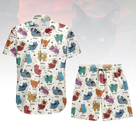 Discover Fantasy Cat Hawaiian Shirt for Men with Cute Animal, Beach Shorts & Gift for Cat Lovers
