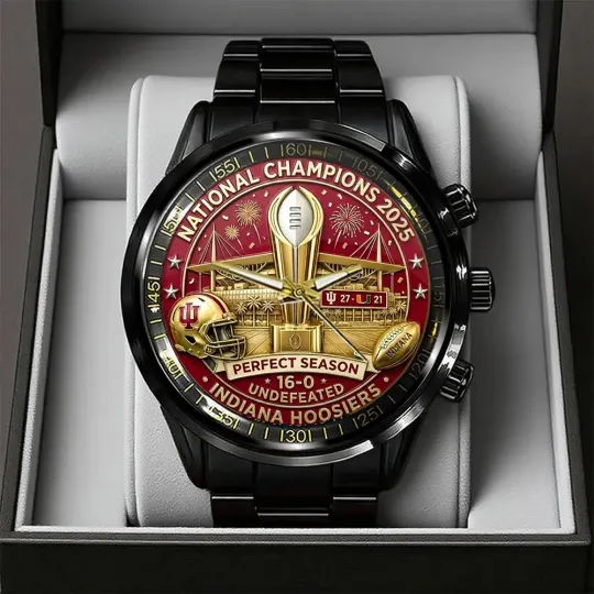 Discover Hoosiers Football 2025 National Champions Black Stainless Steel Watch