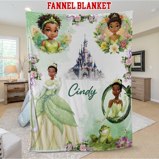 Custom Tiana Princess Blanket, Personalized Flannel Sherpa Throw
