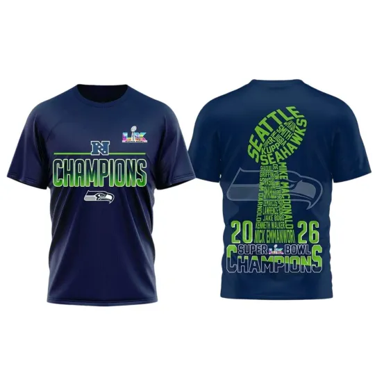 Seahawks 2026 Super Bowl Champions 3D T-Shirt