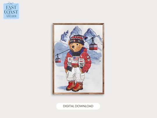 Winter Olympics Team USA Bear Print | 2026 Milano | Preppy Ski Bear | Ralph Lauren Inspired