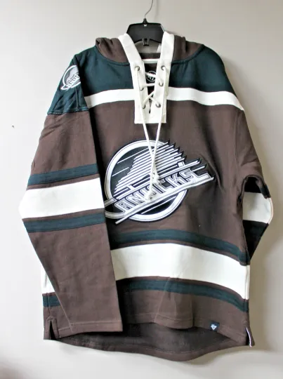 Discover New NHL Vancouver Canucks old time jersey style mid weight cotton hoodie men XXL