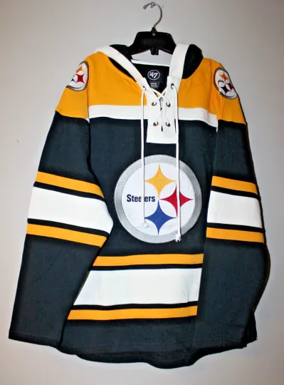 Discover New football Pittsburgh Steeler old time jersey style mid weight cotton hoodie men M