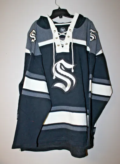 Discover New NHL seattle kraken old time jersey style mid weight cotton hoodie men's S