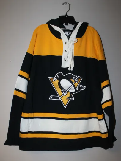 New NHL Pittsburgh Penguins old time jersey style midweight cotton hoody men