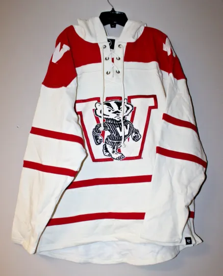 Discover New NCAA Wisconsins Badge old time jersey style midweight cotton hoodie men