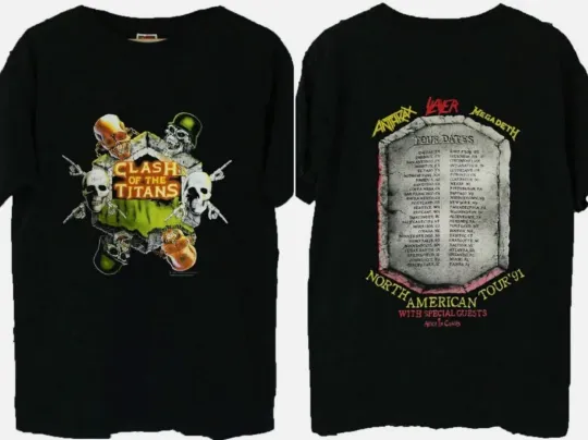 Discover Vintage Concert T-Shirt Clash of the Titans Tour 1991 Anthrax Slayer Rock Double-Sided