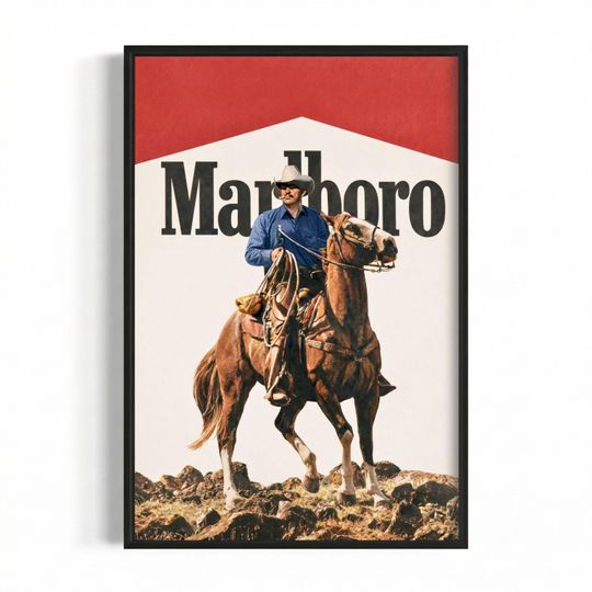 Discover Vintage Cowboy Poster, Americana Wall Art, Retro Western Print, Ranch Decor, Man Cave Art, Marlboro Man Art, Horse Riding Illustration, Gift