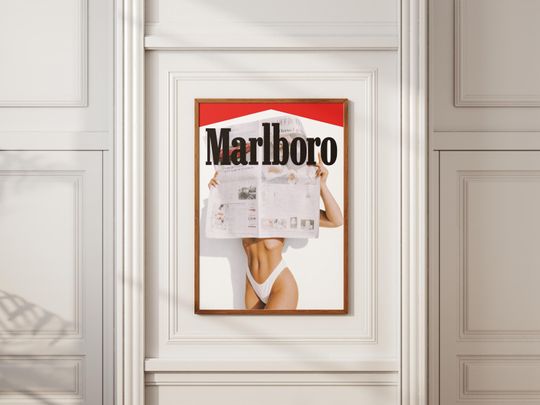 Discover Vintage Marlboro Newspaper Fashion Poster  Retro Advertising Print