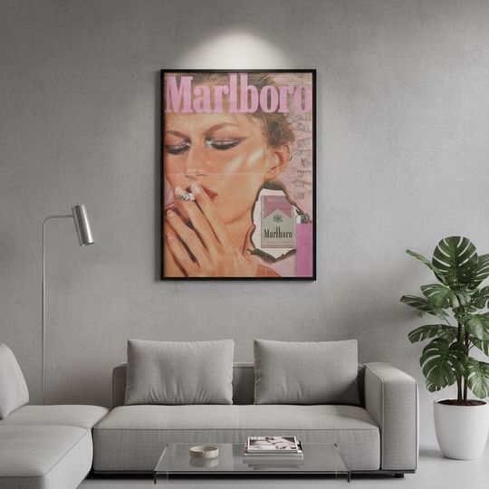 Discover Vintage Marlboro Pink Cigarette Ad Poster  Retro Smoking Lady Wall Art
