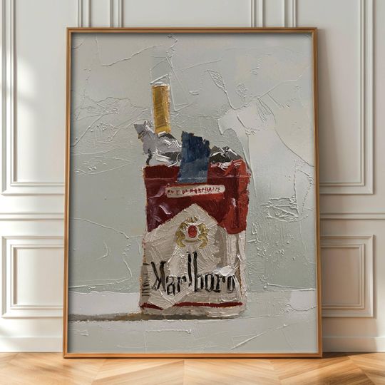 Discover Marlboro Cigarette Pack Poster, Oilart Style Smoking Prints, Retro Vintage Wall Art Decor Gift