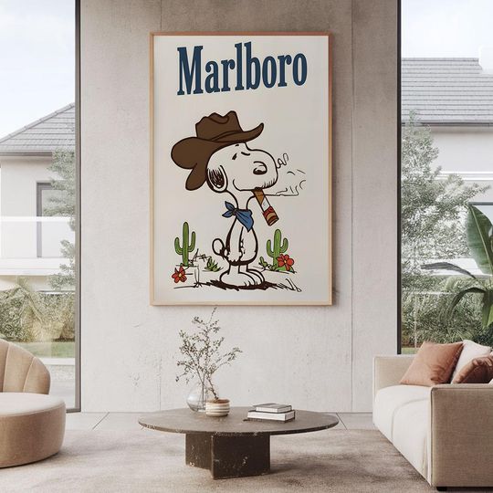 Discover Retro Cowboy Snoopy Print, Vintage Comic Aesthetic, Marlboro Style Poster, Western Dog Wall Art AA.T1.47