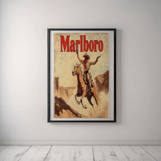 Discover Vintage Marlboro Cowboy Print: Western Wall Art Digital Download - Rustic Ranch Decor Poster