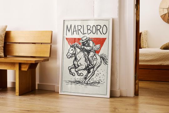 Discover Vintage Sketch Marlboro Beer Mat Poster: Retro Tobacco Ad