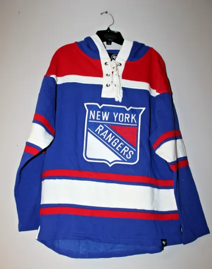 New NHL New York Rangers old time jersey style mid weight cotton hoodie men's