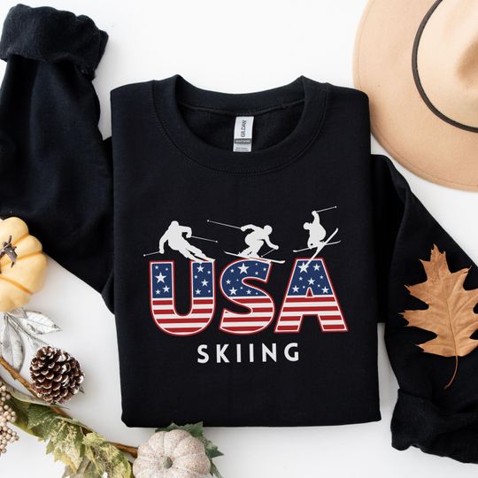 Discover Ski Sweatshirt, USA Skiing Sweater, Winter Sports Shirt, Skier Sweatshirt, USA Ski Crewneck, Snow Skiing Lover Gift, Ice Skiing Sweatshirt