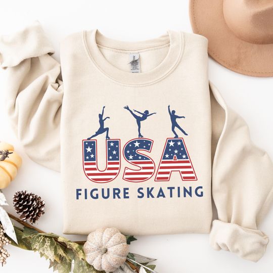 Discover Figure Skating Sweatshirt, USA Figure Skater Sweater, Winter Sports Shirt, Skater Sweatshirt, USA Crewneck, Ice Skating Lover Gift
