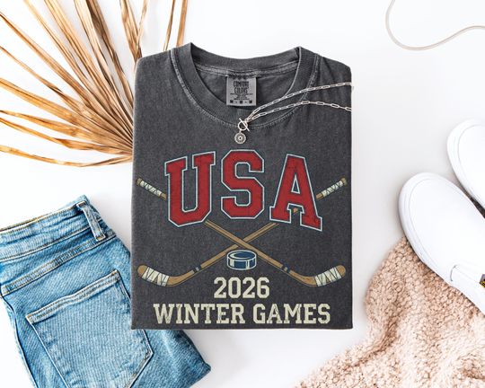 USA Hockey Shirt 2026 Winter Games, Vintage American Ice Hockey T-Shirt, Retro Varsity Sports Fan Gift, Patriotic Team Support Tee