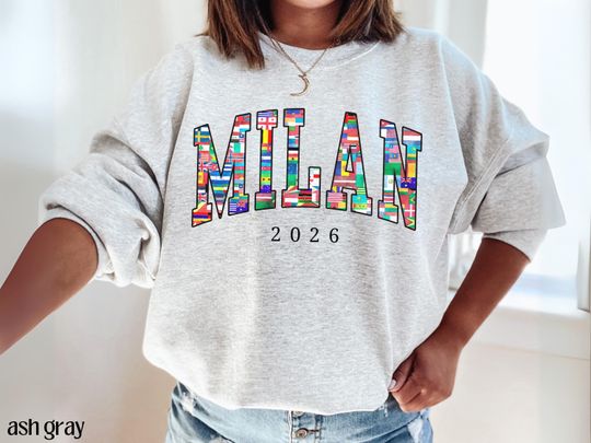 Discover Milan Italy 2026 Sweatshirt, Winter Sports 2026 Sweater, Country Flags, Ski Jumping Snowboarding Ice Hockey Fan