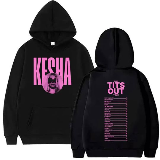 Discover Singer Kesha The Tits Out Tour New Hoodie Men Women Vintage Long Sleeve Oversized Sweatshirt Casual Clothing Hoody Fan Gifts
